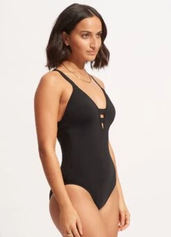 Seafolly Collective Deep V One Piece - Black -Fashion Swimwear Store 10634 942 Black 3