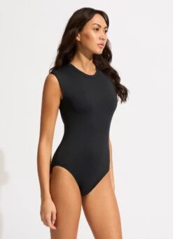 Seafolly Collective Cap Sleeve One Piece - Black -Fashion Swimwear Store 10710 942 Black 11
