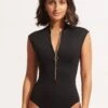Seafolly Collective Zip Front One Piece - Black -Fashion Swimwear Store 10987 942 Black 2