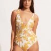 Castaway V Neck One Piece - Tuscan Sunset -Fashion Swimwear Store 10993 980 TuscanSuns 1