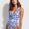 Modern Marina Plunge One Piece - Marina Blue -Fashion Swimwear Store 11009 892 MarinaBlu 1
