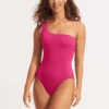 Sea Dive One Shoulder One Piece - Fuchsia Rose -Fashion Swimwear Store 11014 861 FuchsiaRos 3
