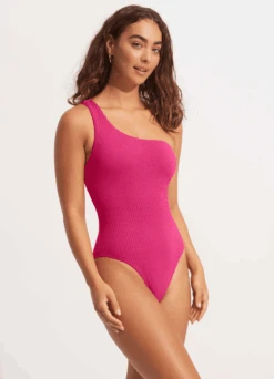 Sea Dive One Shoulder One Piece - Fuchsia Rose -Fashion Swimwear Store 11014 861 FuchsiaRos 4