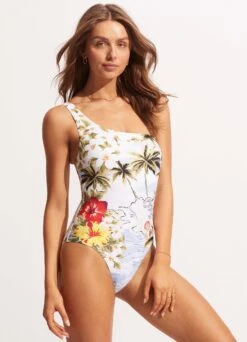 Coast To Coast One Shoulder One Piece - Powder Blue -Fashion Swimwear Store 11014 913 PowderBlue 4