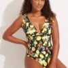 Lemoncello V Neck One Piece - Black -Fashion Swimwear Store 11041 945 Black 1
