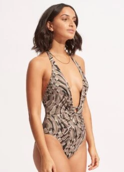 Poolside Plunge One Piece - Sepia -Fashion Swimwear Store 11048 954 Sepia 4