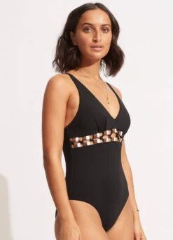 Sun Stripe One Piece - Black -Fashion Swimwear Store 11051 947 Black 3