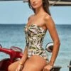Island In The Sun Twist Tie Front One Piece - Avocado -Fashion Swimwear Store 11058 946 Avocado 1
