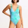 Sea Skin V Neck One Piece - Vivid Green -Fashion Swimwear Store 11061 064 VividGreen 3
