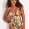 Paradise Garden Tab Front One Piece - Avocado -Fashion Swimwear Store 11063 960 Avocado 1