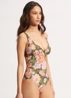 Paradise Garden Tab Front One Piece - Avocado -Fashion Swimwear Store 11063 960 Avocado 4