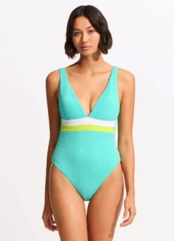 Slice Of Splice Deep V Neck One Piece - Lime Burst -Fashion Swimwear Store 11067 990 Lime 20Burst 3