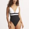 Slice Of Splice Deep V Neck One Piece - White -Fashion Swimwear Store 11067 990 White 2