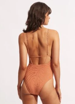 Second Wave V Neck One Piece - Copper Tan -Fashion Swimwear Store 11071 968 Copper 20Tan 6