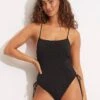 Sea Dive Scoop Neck Drawstring Side One Piece - Black -Fashion Swimwear Store 11077 861 Black 1