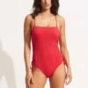Sea Dive Scoop Neck Drawstring Side One Piece - Chilli Red