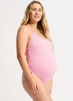 Sea Dive Scoop Neck Drawstring Side One Piece - Parfait Pink -Fashion Swimwear Store 11077 861 ParfaitPink 1