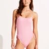 Sea Dive Scoop Neck Drawstring Side One Piece - Parfait Pink -Fashion Swimwear Store 11077 861 ParfaitPnk 3