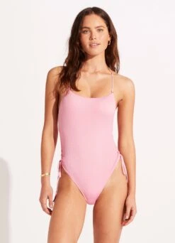 Sea Dive Scoop Neck Drawstring Side One Piece - Parfait Pink