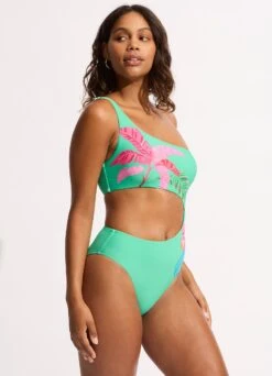 Tropica One Shoulder Cut Out One Piece - Jade -Fashion Swimwear Store 11115 067 Jade 4