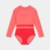 Girls Long Sleeve Spliced Paddlesuit - Chilli Red