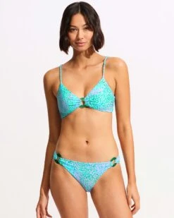 Sea Skin Ring Front Bralette Bikini Top - Vivid Green