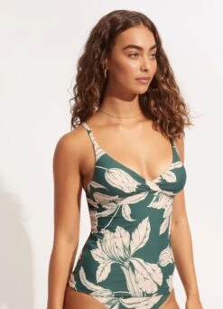 Fleur De Bloom Wrap Front Tankini Top - Evergreen -Fashion Swimwear Store 31381 983 Evergreen 3