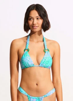 Sea Skin Slide Triangle Bikini Top - Vivid Green