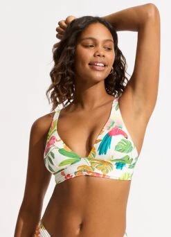 Tropica Longline Triangle Bikini Top - Ecru -Fashion Swimwear Store 31414 067 Ecru 4