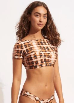 High Tide Short Sleeve Top - Copper Tan -Fashion Swimwear Store 31419 979 Copper 20Tan 4