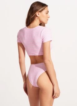 Sorrento Stripe Short Sleeve Ring Crop Top - Parfait Pink -Fashion Swimwear Store 31443 027 ParfaitPnk 6