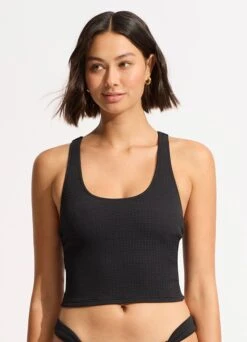 Sea Dive Action Back Tank Bikini Top - Black -Fashion Swimwear Store 31478 861 Black 4