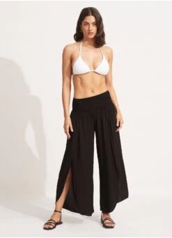 Shirred Waist Wrap Pant - Black