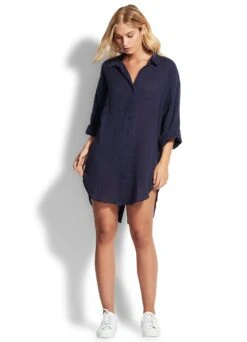 Wild Tropics Oversized Beach Cover Up - Indigo