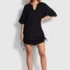 Crinkle Cotton Cover Up - Black -Fashion Swimwear Store 53868 CU Black 1