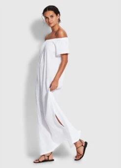 Double Cloth Strapless Dress - White -Fashion Swimwear Store 54252 DR White 3