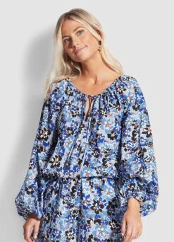 Thrift Shop Peasant Top - Mediterranean Blue