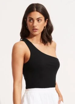 Jersey One Shoulder Top - Black -Fashion Swimwear Store 54416 TO Black 3
