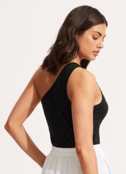 Jersey One Shoulder Top - Black -Fashion Swimwear Store 54416 TO Black 4