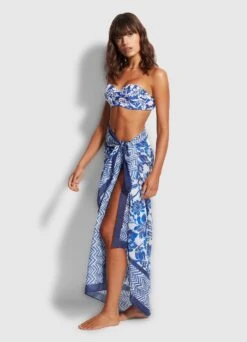Modern Marina Pareo Sarong - Marina Blue -Fashion Swimwear Store 54483 SG MarinaBlu 2