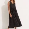 Cotton Poplin Maxi Dress - Black -Fashion Swimwear Store 54608 DR Black 1