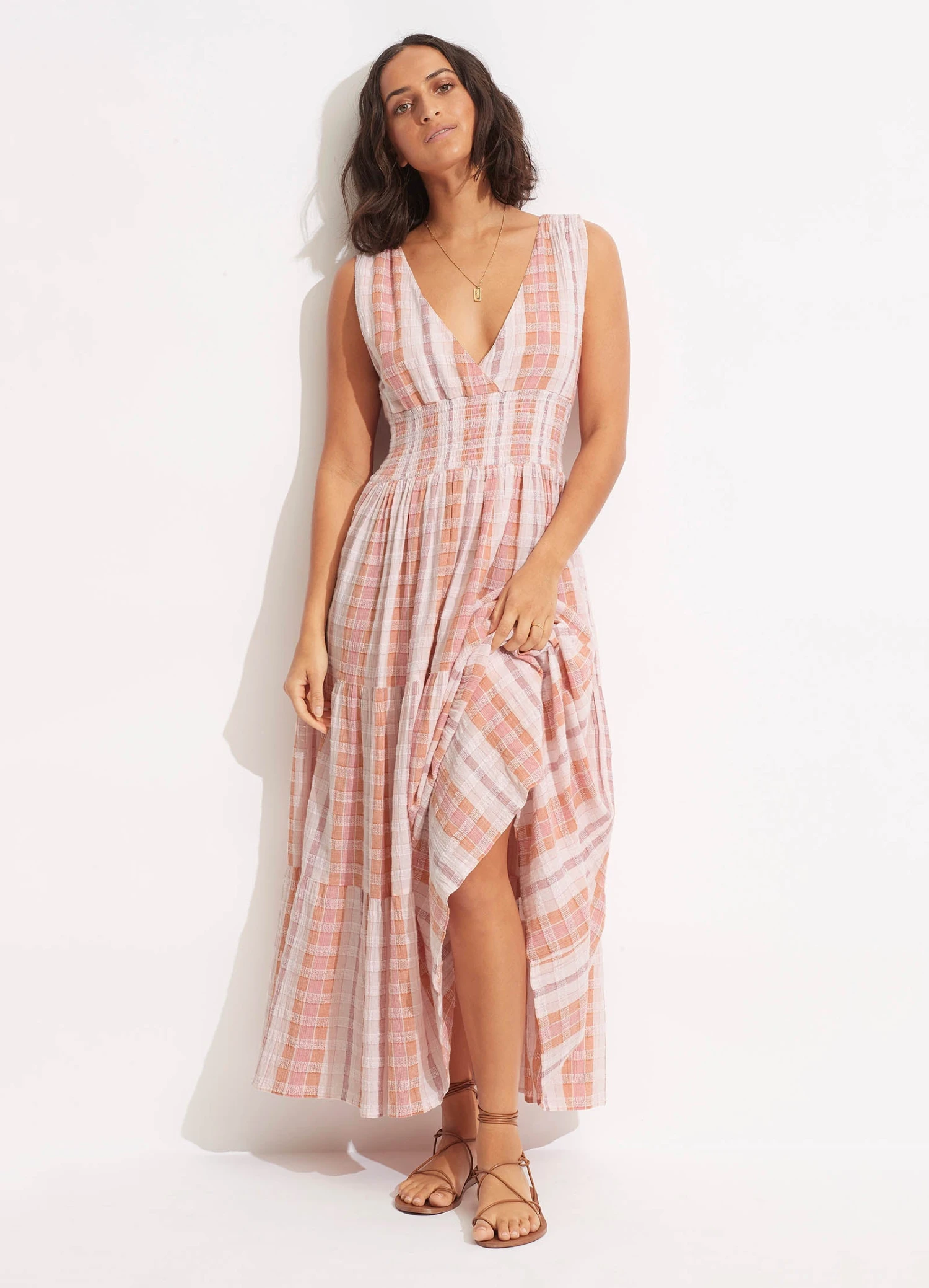 Textured Gingham Maxi Dress - Lilac 3 Textured Gingham Maxi Dress - Lilac