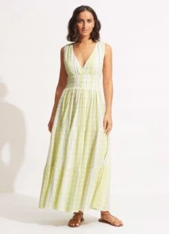 Textured Gingham Maxi Dress - Wild Lime -Fashion Swimwear Store 54678 DR Wild 20Lime 3