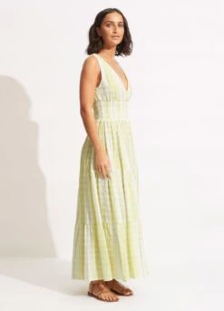 Textured Gingham Maxi Dress - Wild Lime -Fashion Swimwear Store 54678 DR Wild 20Lime 4