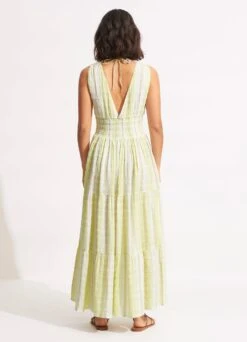 Textured Gingham Maxi Dress - Wild Lime -Fashion Swimwear Store 54678 DR Wild 20Lime 5