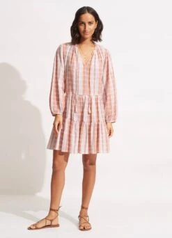 Textured Gingham Tiered Dress - Lilac -Fashion Swimwear Store 54679 DR Lilac 2