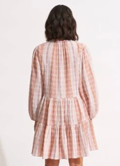 Textured Gingham Tiered Dress - Lilac -Fashion Swimwear Store 54679 DR Lilac 4