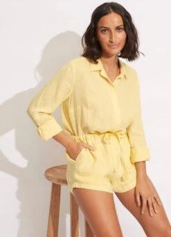 Linen Playsuit - Lemon