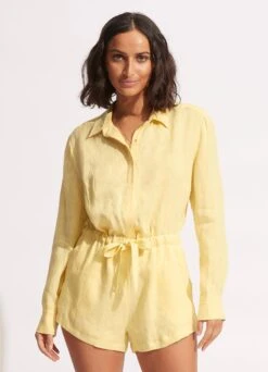 Linen Playsuit - Lemon -Fashion Swimwear Store 54701 PS Lemon 3
