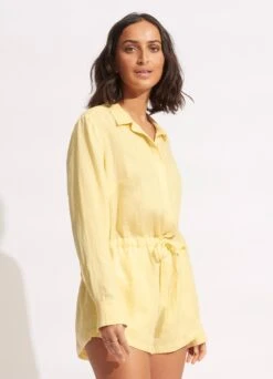Linen Playsuit - Lemon -Fashion Swimwear Store 54701 PS Lemon 4